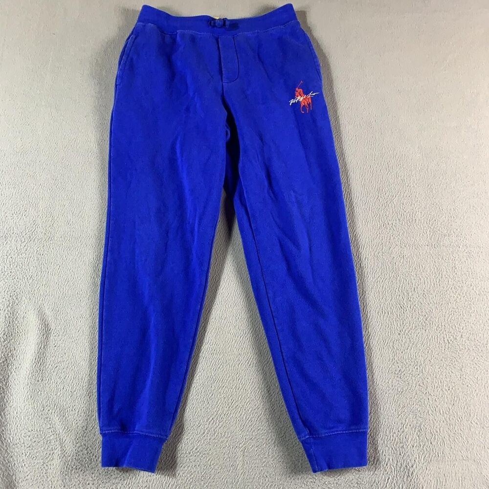 Polo Ralph Lauren Sweatpants Boys Large Blue Fleece Jogger Elastic Waist Logo